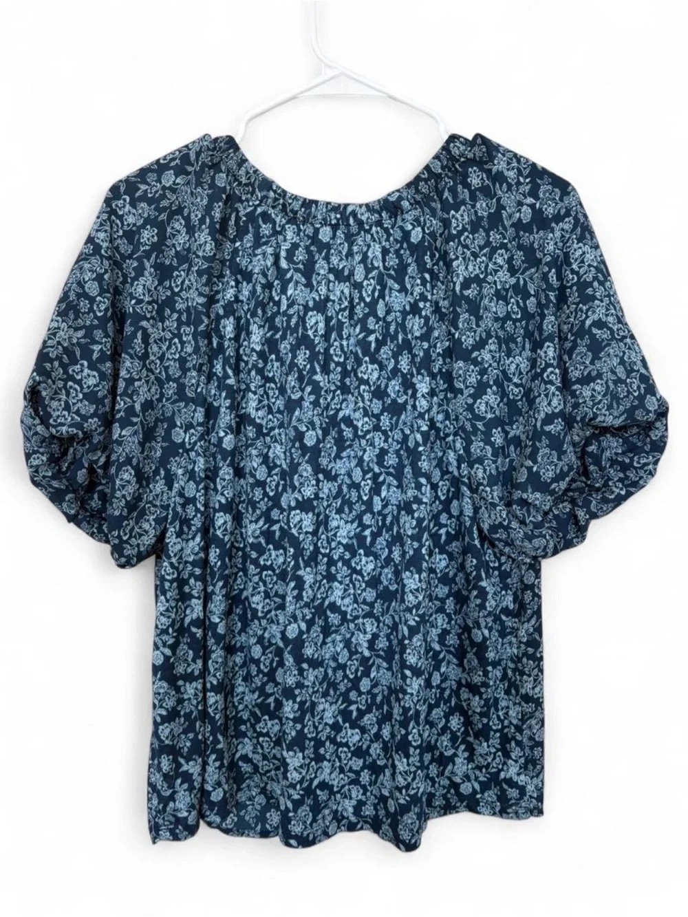 NWT LOFT Floral V Neck Puff Sleeve Top Large Stretch Relaxed Feminine‎ Casual